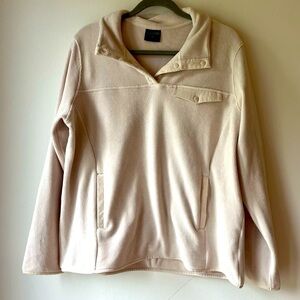 32 Degrees HEAT Beige Fleece Pullover Sweater L Sherpa Snap Collar Cozy Warm
